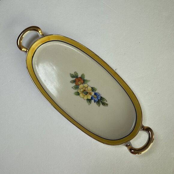 VTG Noritake Hand-Painted Lemon Wedge Dish Server or Butter Dish with Handles - Picture 1 of 7